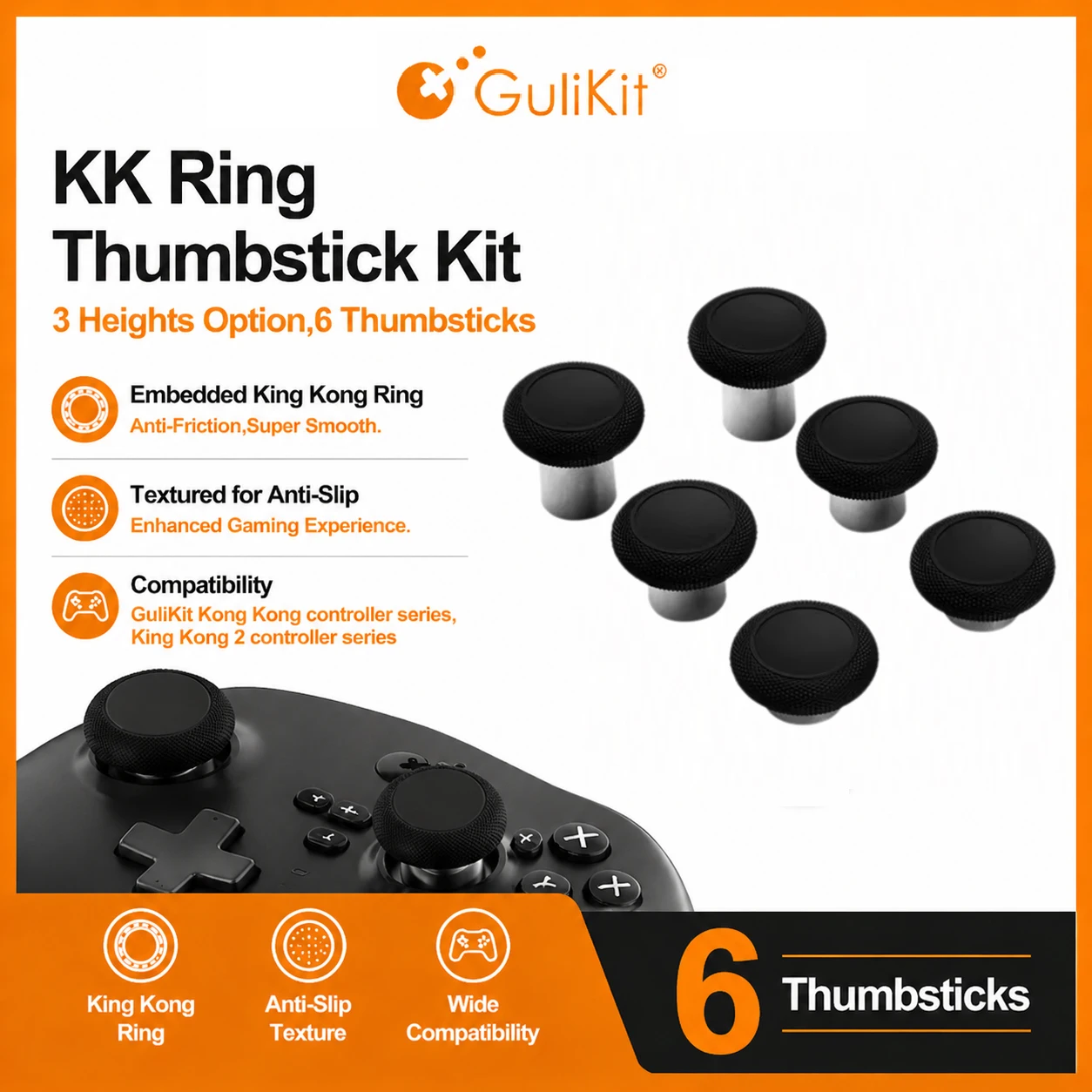 GuliKit KK Ring 6-in-1 Thumbstick Replacement Kit (3 Height Options)